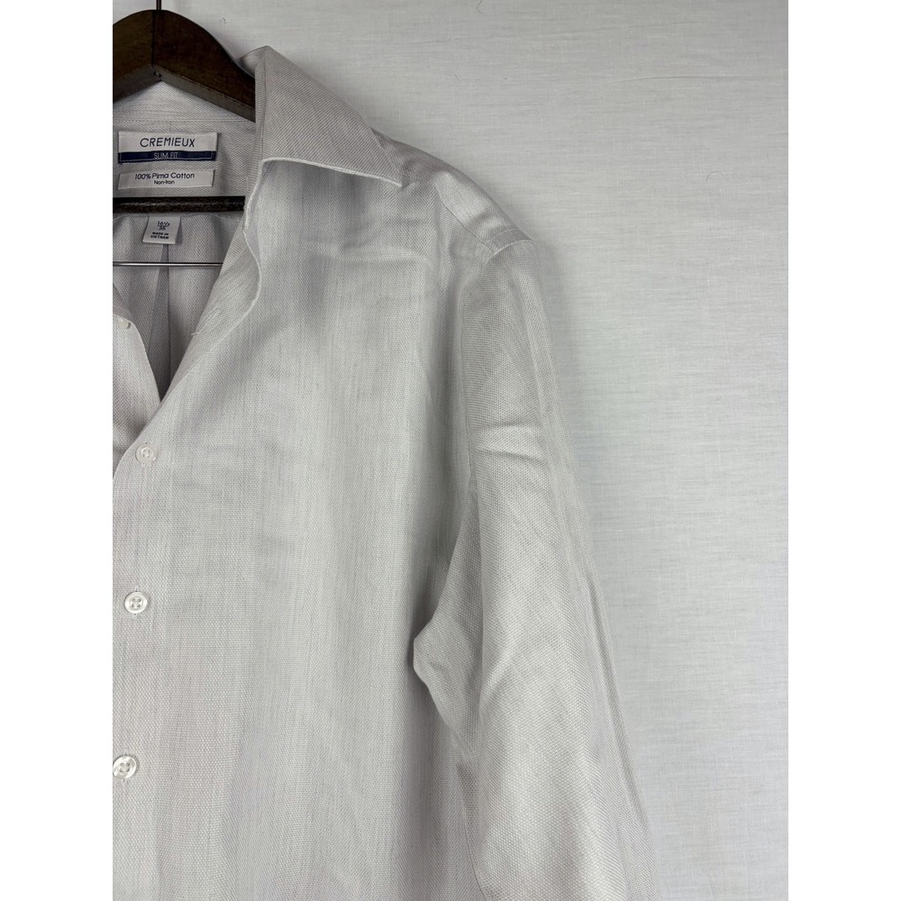 Cremieux Slim Fit Dress‎ Shirt Mens 16.5 35 Gray 100% Pima Cotton Non-Iron L/S - Picture 5 of 14